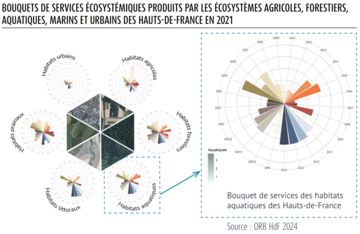 Bouquets de services écosystémiques produits par les écosystèmes agricoles, forestiers, aquatiques, marins et urbains des Hauts-de-France en 2021
